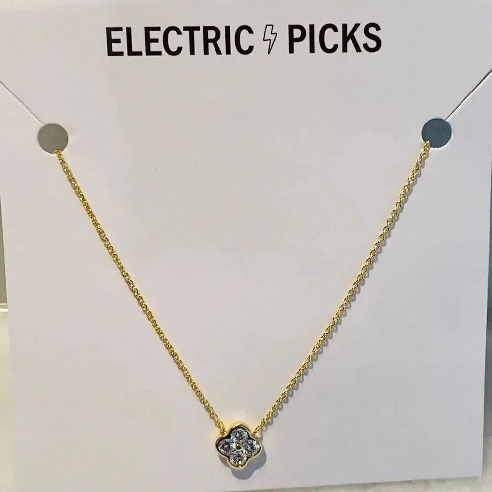 NWT Electric Picks Camilla Stone Clover 14K Gold Plated Necklace